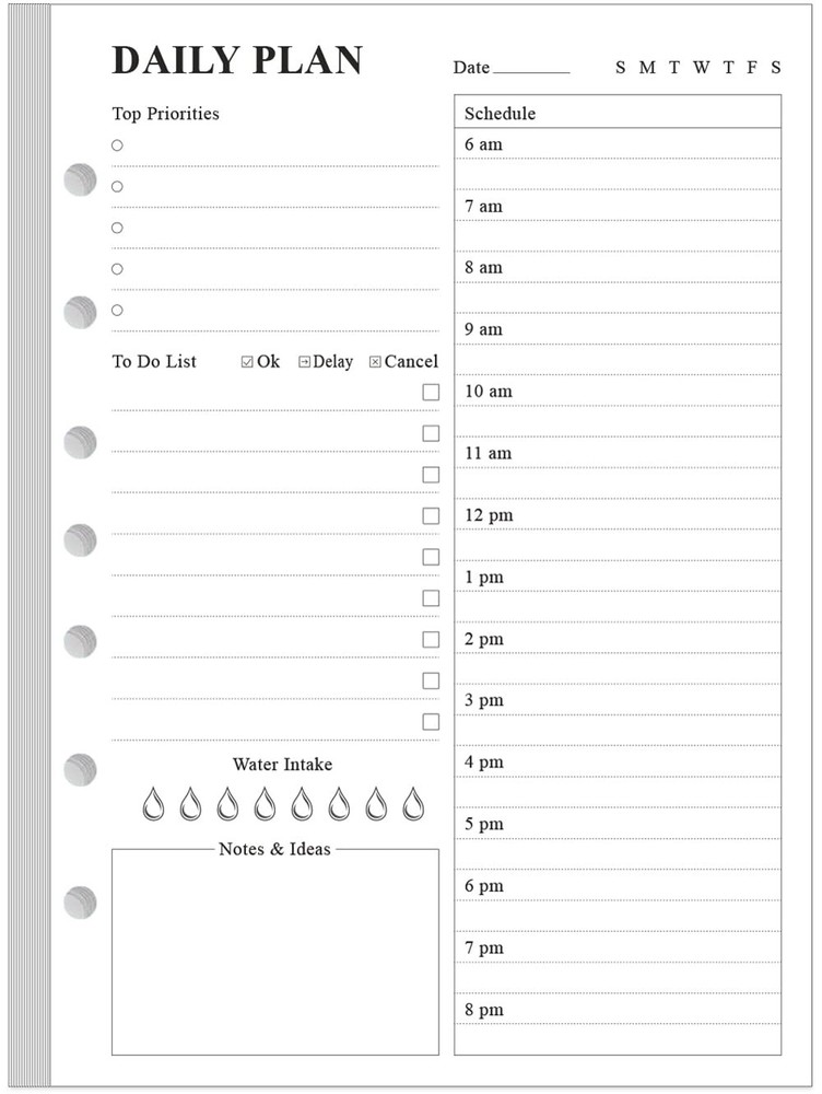Undated Daily Planner Refill - A5 Day Planner Insert To Do List, 100 Sheets/200
