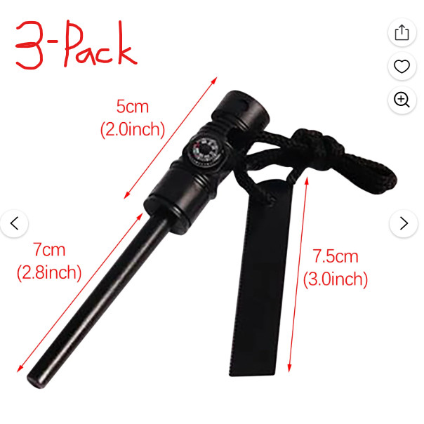 3-Pack CSG Magnesium Fire Starter Kit - Camping Lighter Outdoor