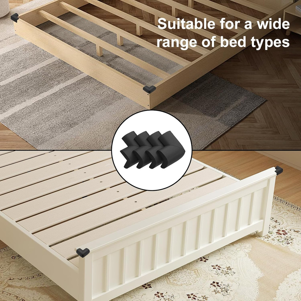 Bed Frame Corner Protector Black: 4 Pack Foam Rubber Guards Bumpers for Bed Tabl