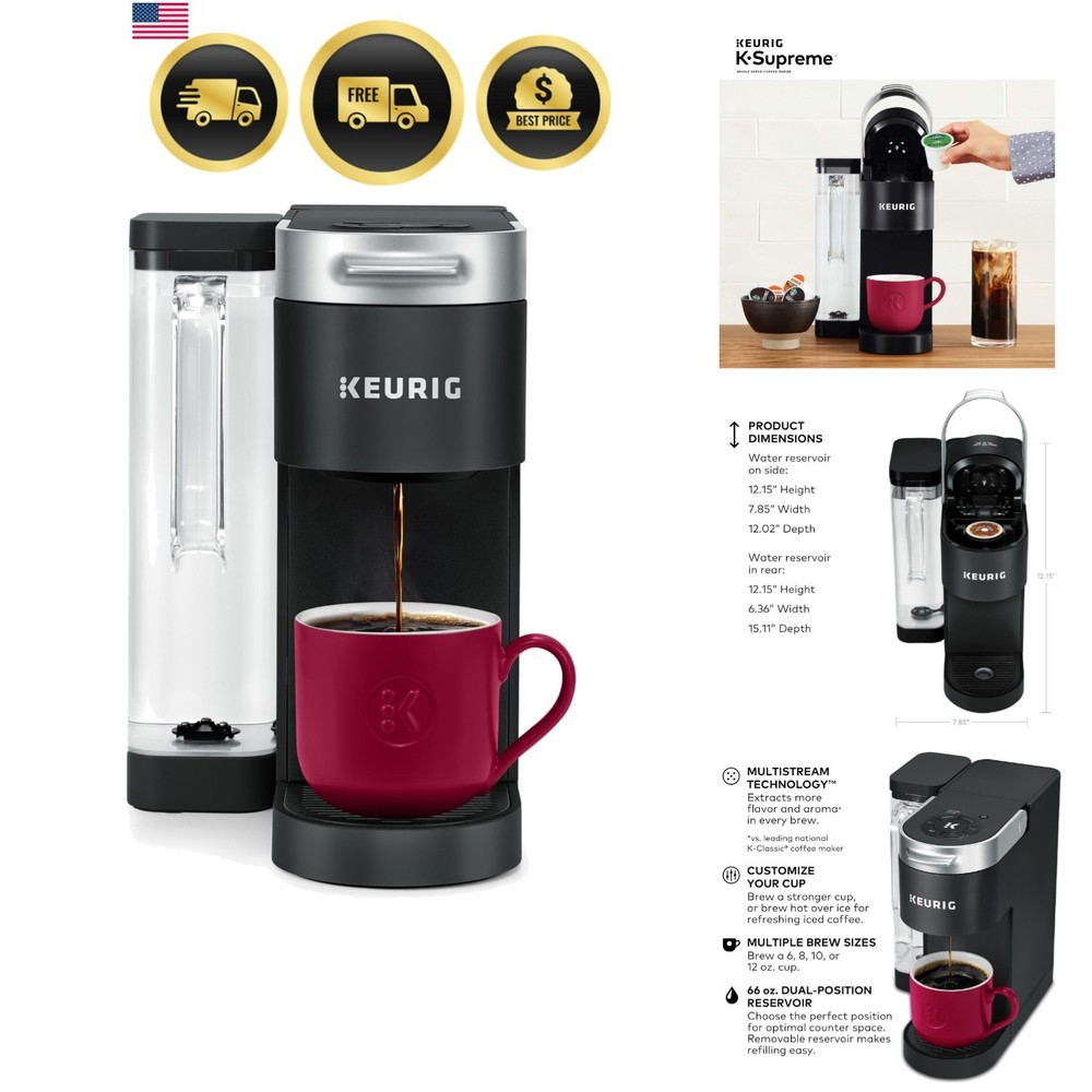 K-Supreme Single Serve K-Cup Pod Coffee Maker, MultiStream Technology, 4 Brew...