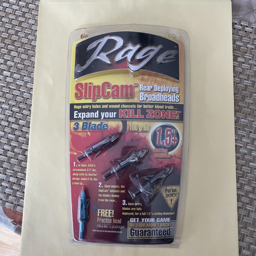 Rage Broadheads 3 Blade 100 Grain With Practice Head Sealed