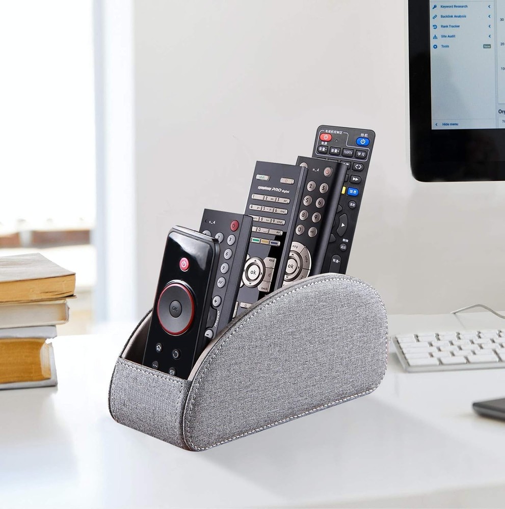 TV Remote Control Holder with 5 Compartments,Pu Leather Remote Caddy/Box/Tray Be