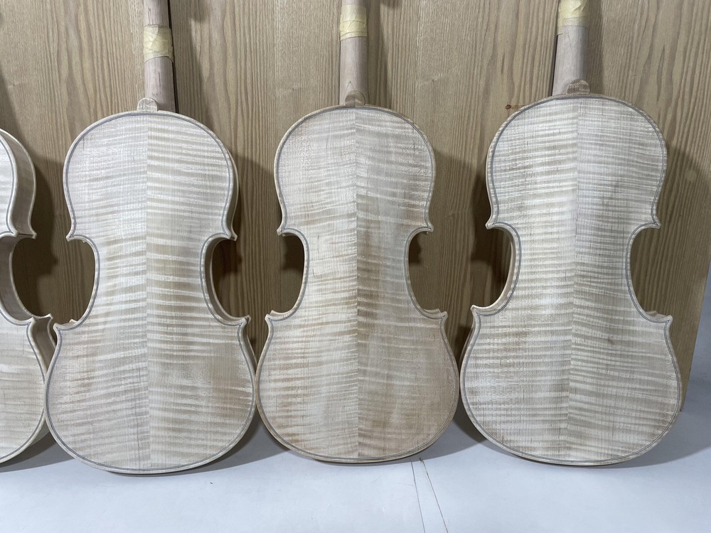 Violin 4/4 Size White Violin Unfinished Tiger Flame Maple Back Side Handmade
