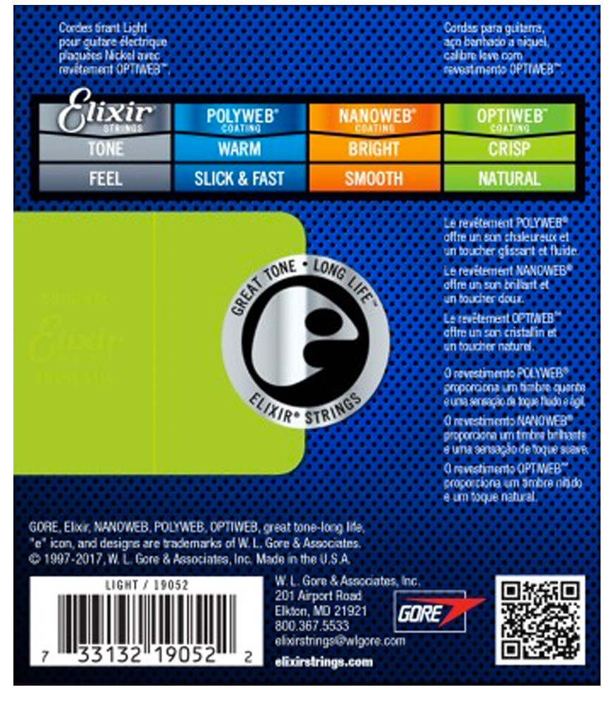 *3 SETS ELIXIR 19052 OPTIWEB COATED ELECTRIC GUITAR STRINGS LIGHT - 10-46*