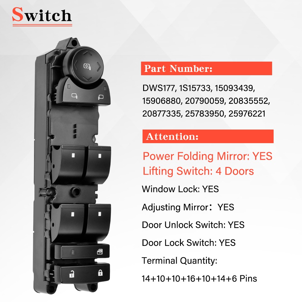 Driver Side Door Master Power Window Control Switch For Chevrolet GMC 20835552