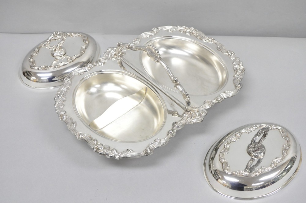Vintage Sheffield Silver Plated Victorian Double Buffet Serving Dish Platter