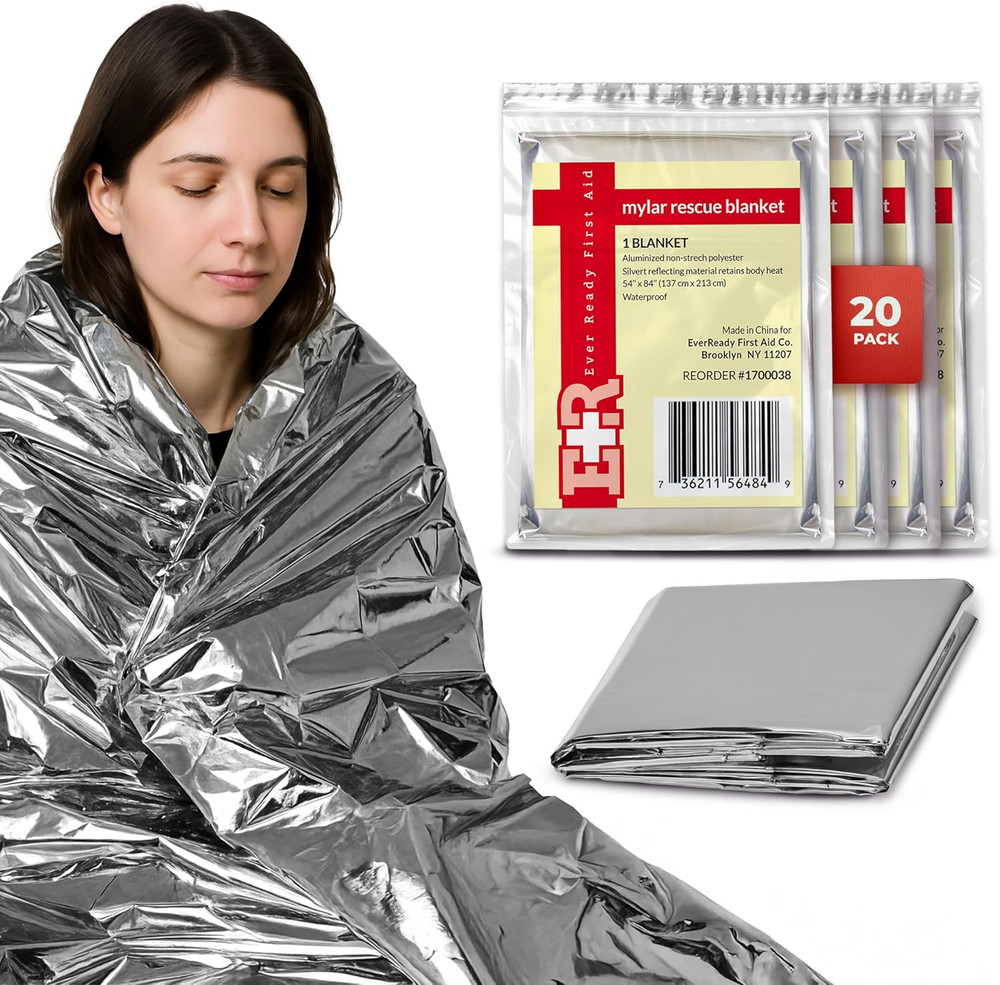 Large Silver Mylar Rescue Blankets, 54” X 84”, 20 Count