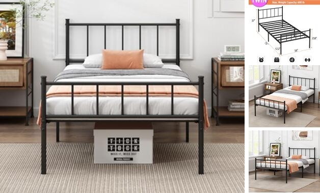 Bed Frame-Metal Platform Bed Frame,Mattress Foundation with Steel Twin Classic