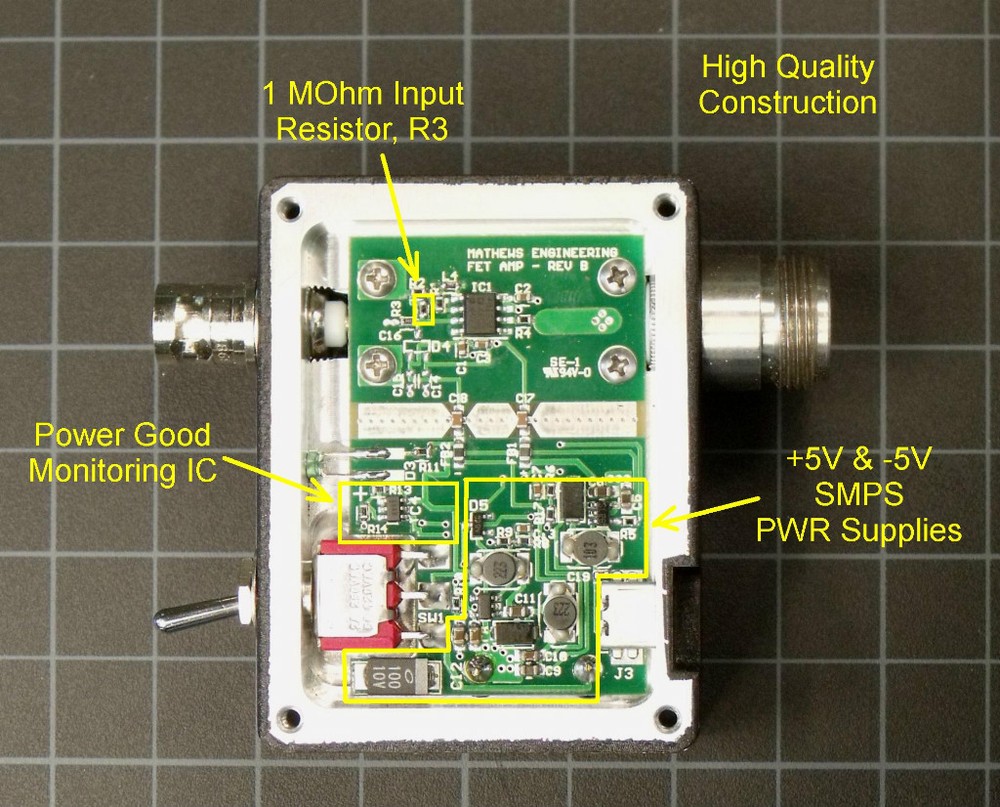High-Z Spectrum Analyzer Amplifier, 1MOhm, 4pF, FETAMP1