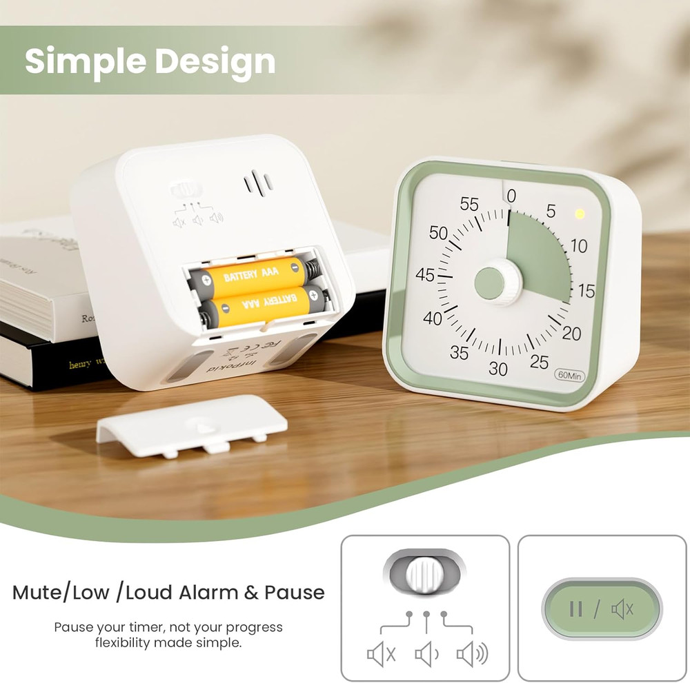 Visual Timer for Kids with Pause Function, 60 Minute Countdown Timer for Kids De