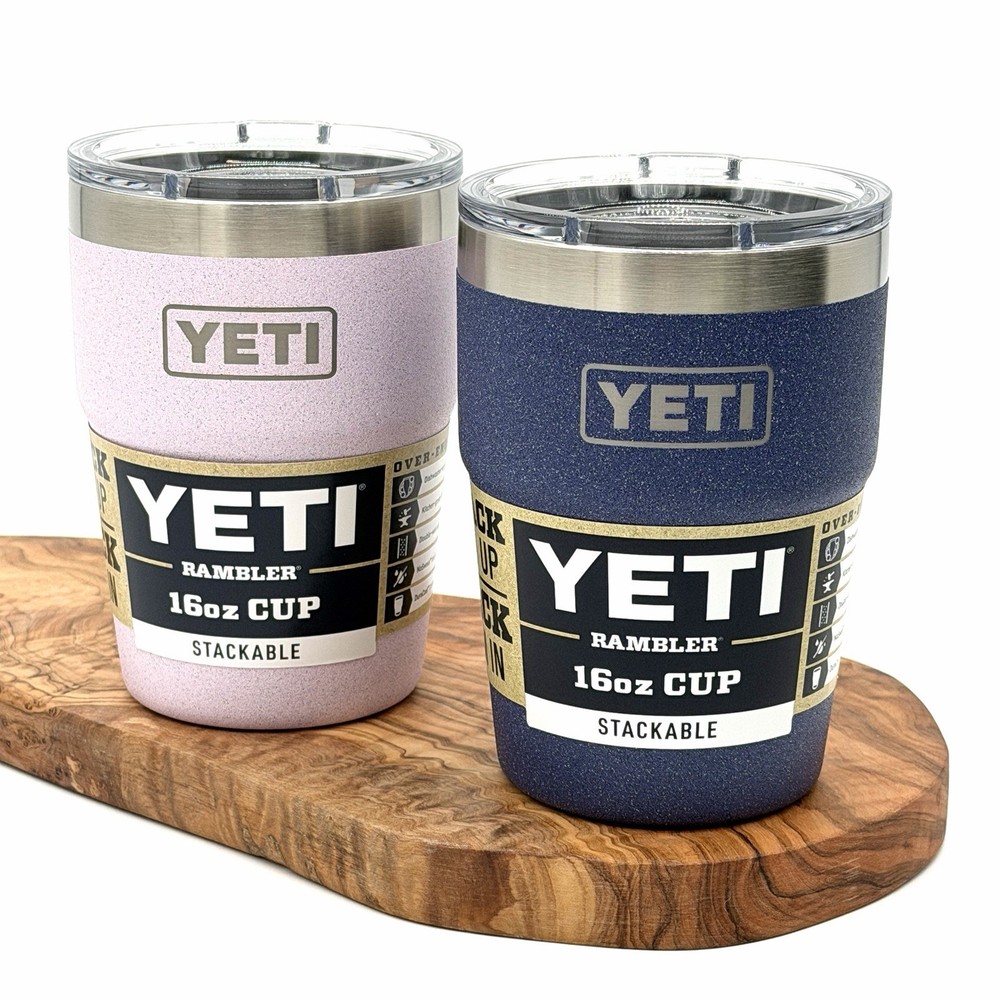 YETI Rambler 16 oz Stackable Cup Cherry Blossom & Moon Dust LE Stone Texture Set
