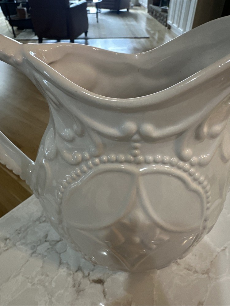 White Pitcher, Slim, Embossed Design