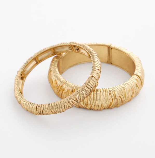 CHICO'S CRINKLE GOLD-TONE STRETCH BANGLE SET
