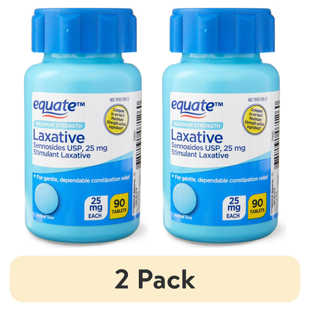 (2 Pack) Equate Maximum Strength Sennosides Laxative Tablets 25mg 90 Count