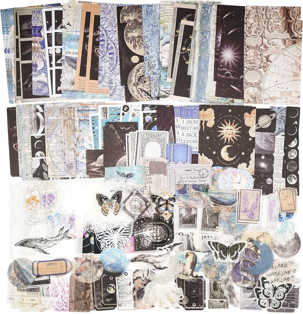 200pcs Vintage Ephemera Bundle Paper & Sticker Kit for Journals, Scrapbook