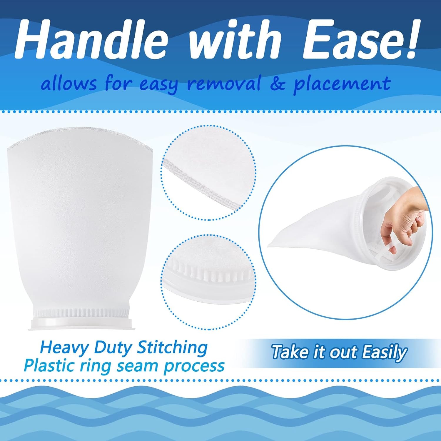 Jecery 16 Pack Ring Filter Socks 200 μm Aquarium 12 × 7 inches, white