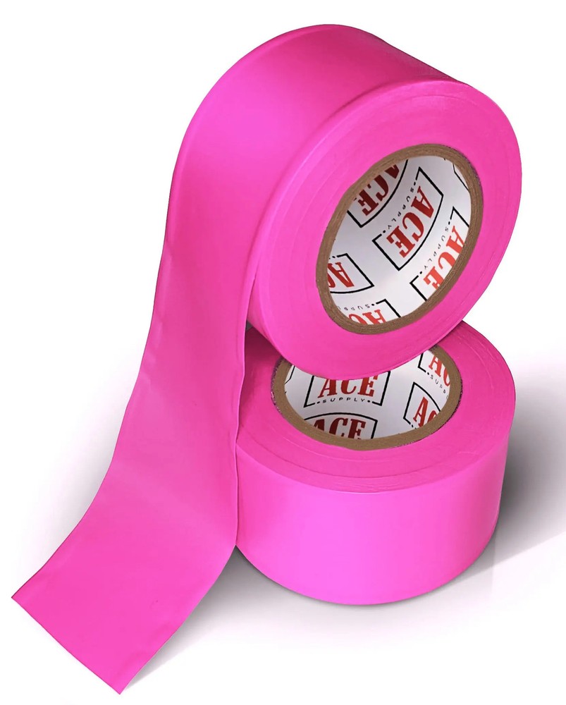 Pink Flagging Tape - Non-Adhesive - 2 Pack - 1.5" Width, 150' Length, 2 Mil