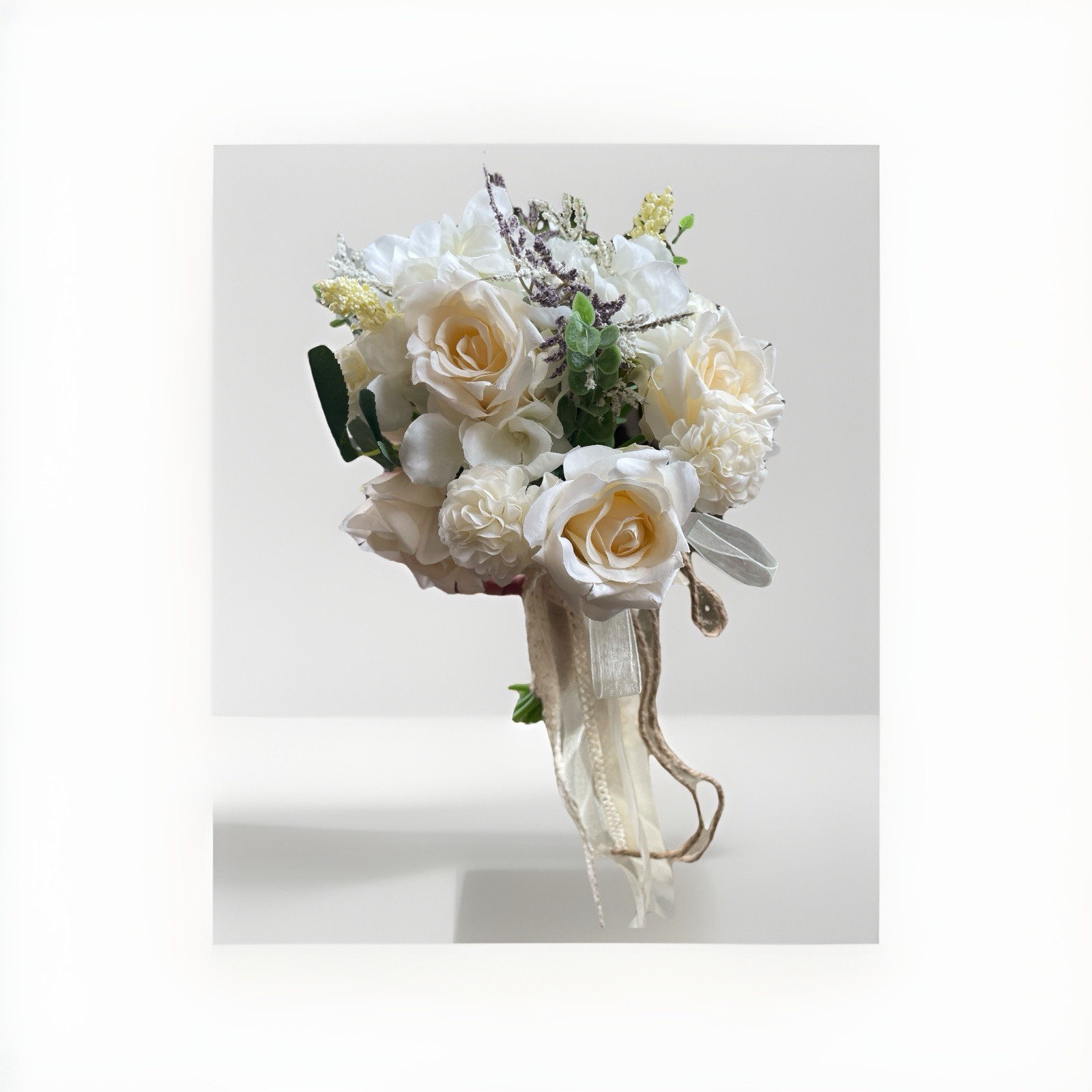 Wedding Bouquets for Bride Bridesmaid, White Champagne Artificial Roses Flowers