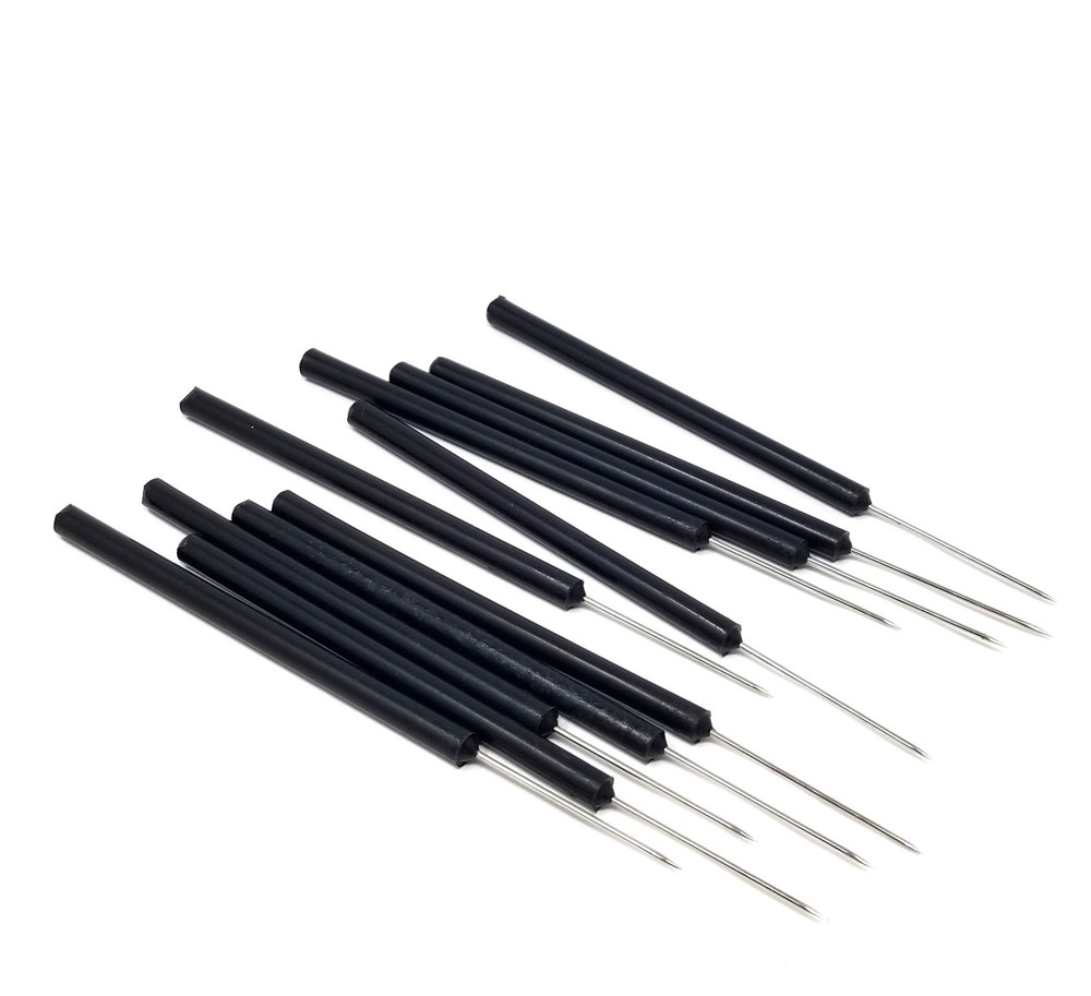 Lab Dissecting Teasing Needles with Plastic Handles STR Pins 12/Pack - Black