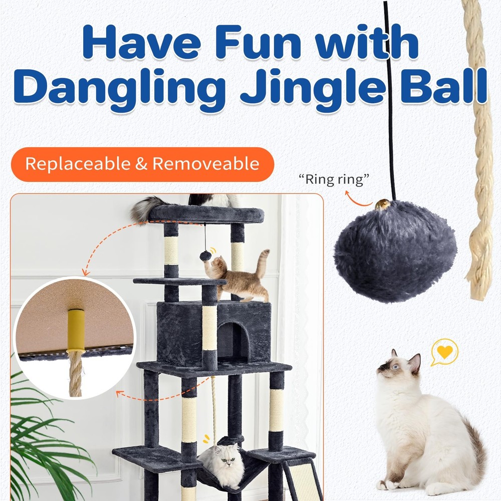 Cat Tree Tower 63in Multi-Level Cat Tower for Indoor Cats with Sisal Scratchi...