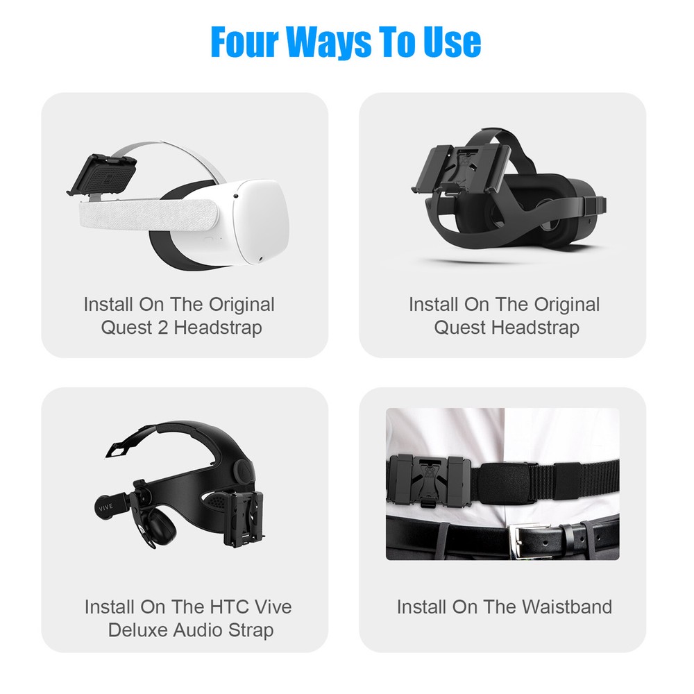 Power Pack Mount Bracket Battery Holder w/ USB Charge Cable Fix set for Quest 2