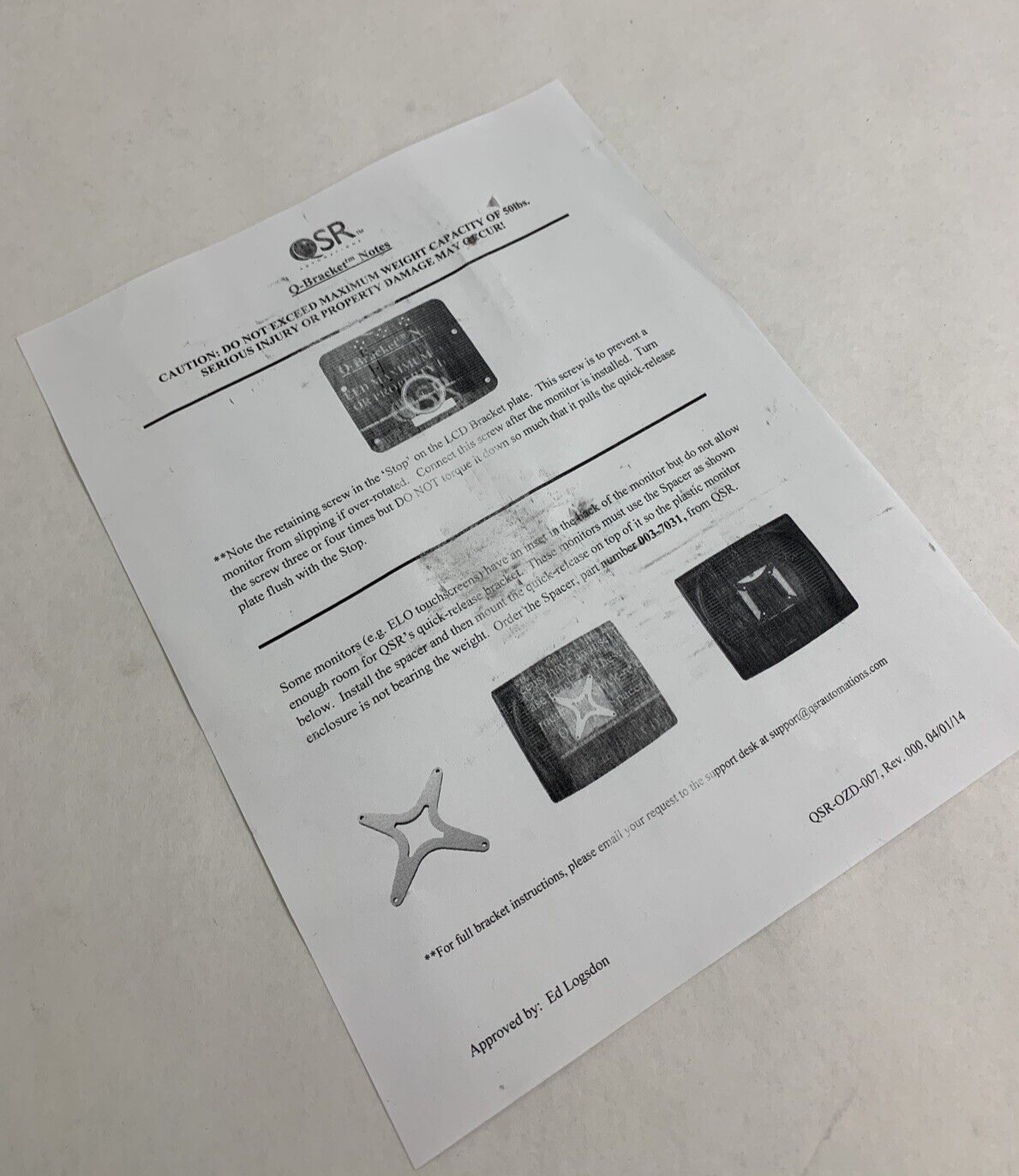QSR 600-1009 QBracket Monitor Mount Adapter Plate Open Box