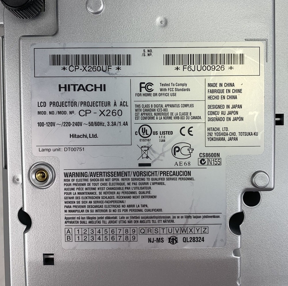 Hitachi CP-X260LCD Projector 3417 Lamp Hours