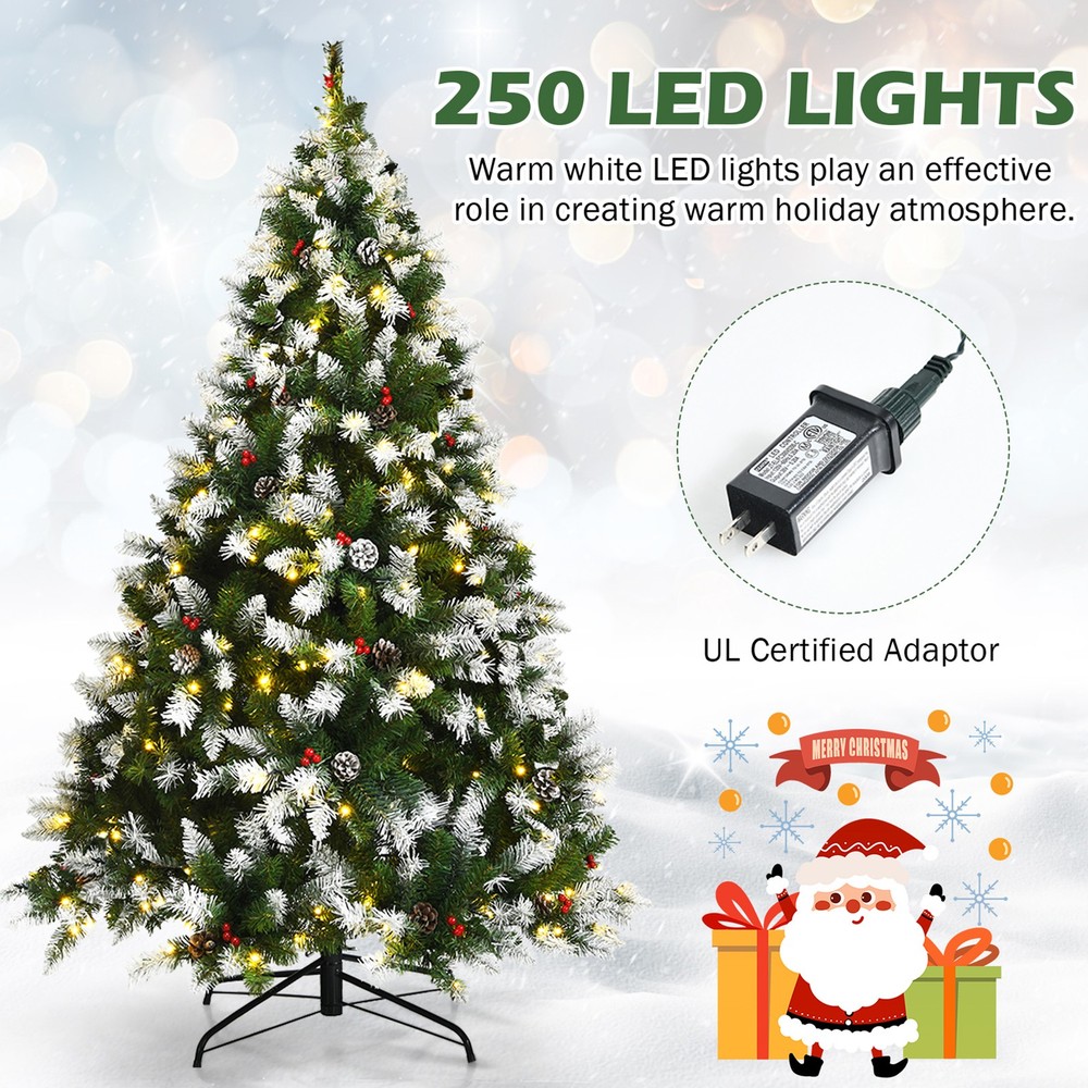 6 FT Pre-lit Snow Sprayed Christmas Tree Artificial Xmas Tree w/ LED Lights