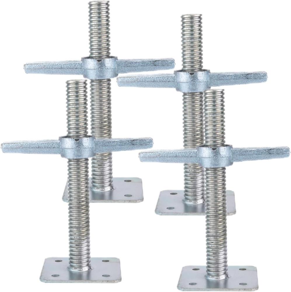 Scaffold 12" Adjustable Leveling Galvanized Screw Jack with Base Plate, 4 Pack
