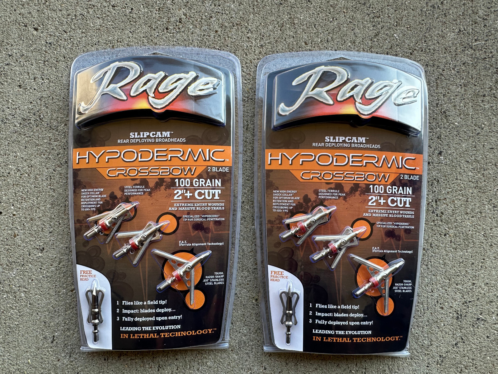 2 packs Rage Crossbow Hypodermic Broadheads 100 Grain 2" Cut with PRACTICE POINT