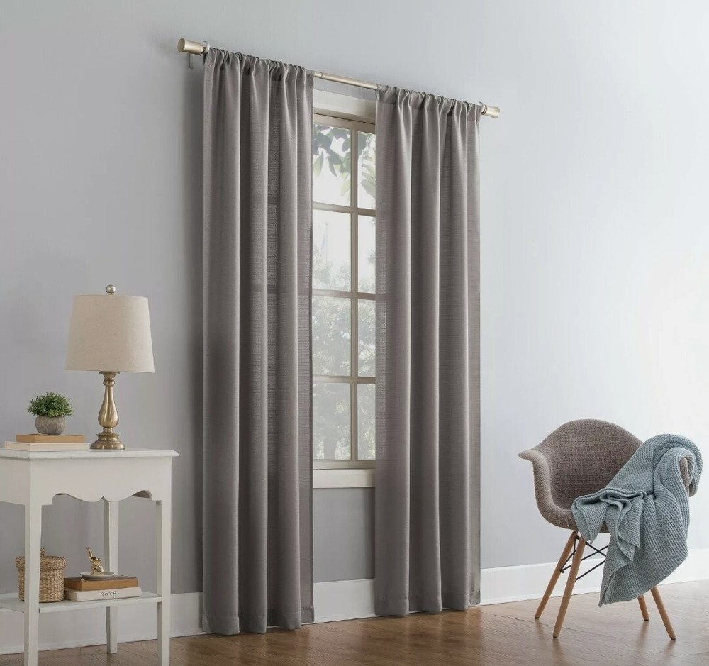 38"x63" Gray Textured Curtain Panel, Solid Rod Pocket, Mainstays