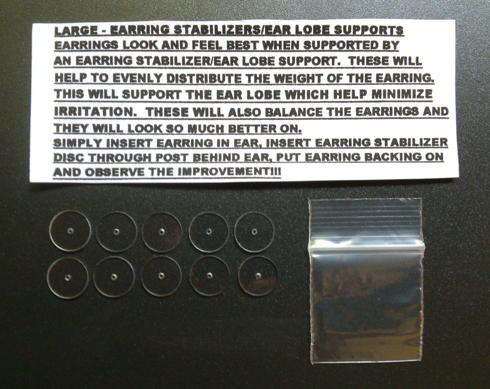 RARE LARGE - 12MM - EARRING STABILIZERS ROUND PLASTIC DISCS SUPPORT BACKS-10 PCS