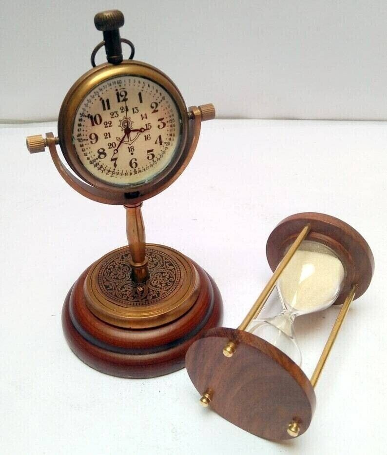 Vintage 6" Height Antique Style Brass Maritime Table Clock With 1 Min. Timer