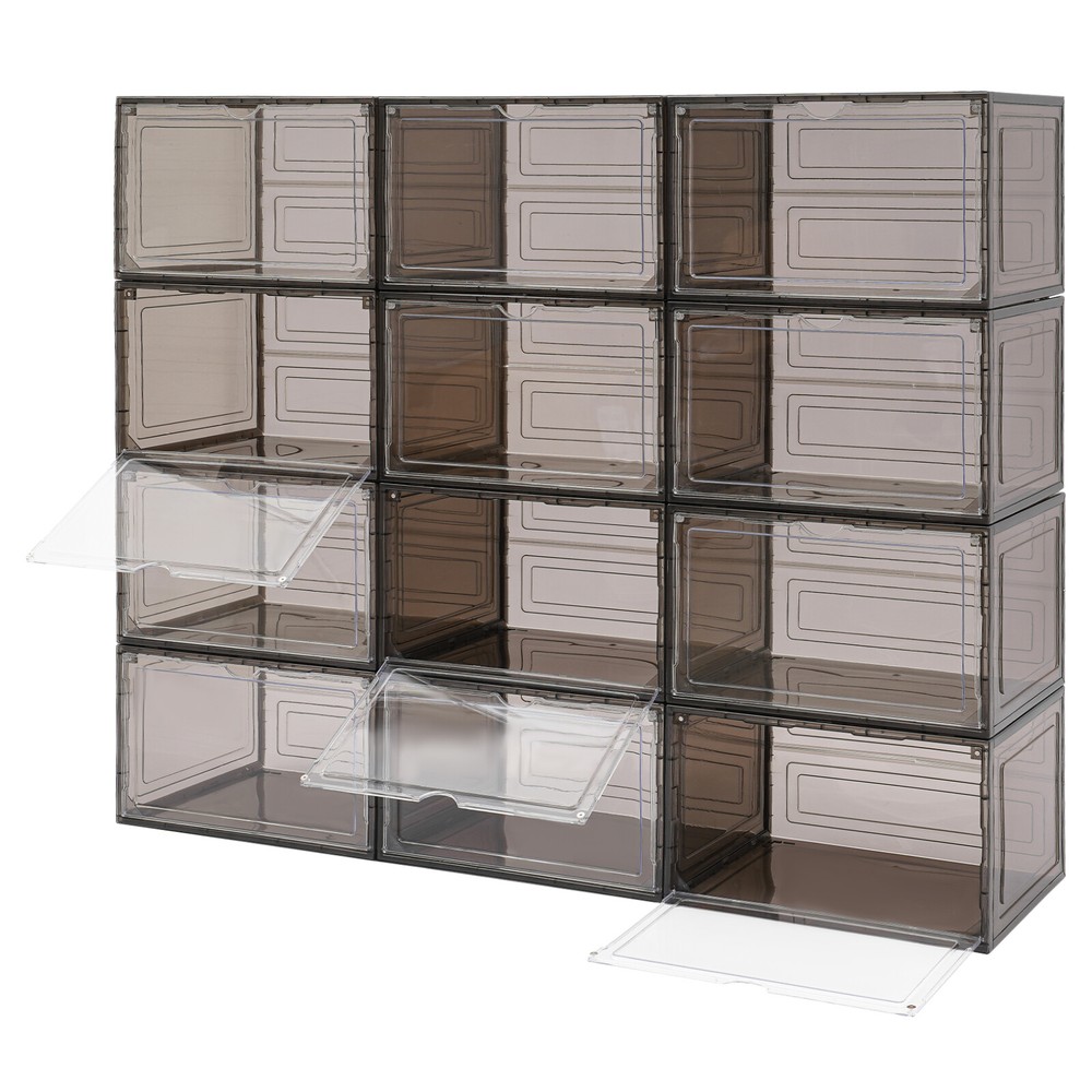 12 Pcs Shoe Storage Box Stackable Shoe Boxes Free Standing Shoe Organizer Case