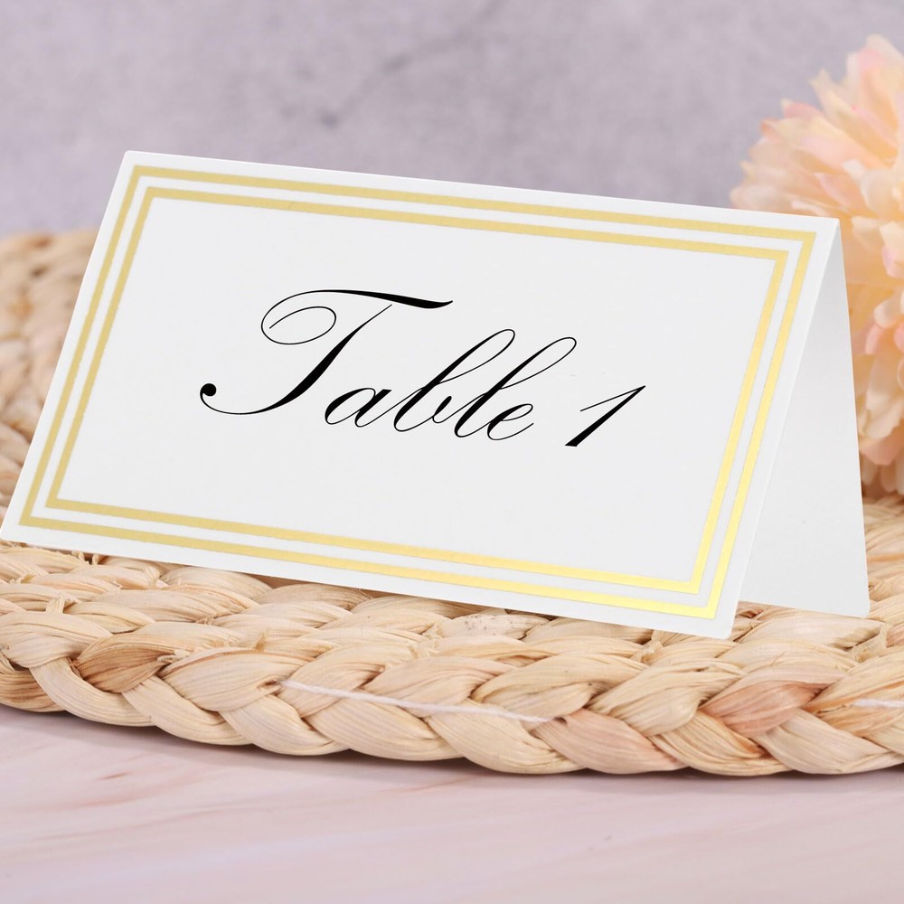 20 Pcs White Gold Line Border Printable Place Name Cards for Table Setting