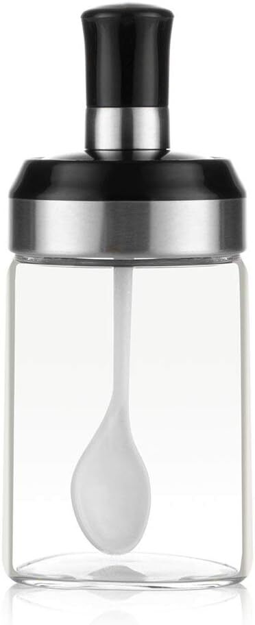 BOILING POINT Sauce Jar Sugar Container Glass Combination Spoon Clear