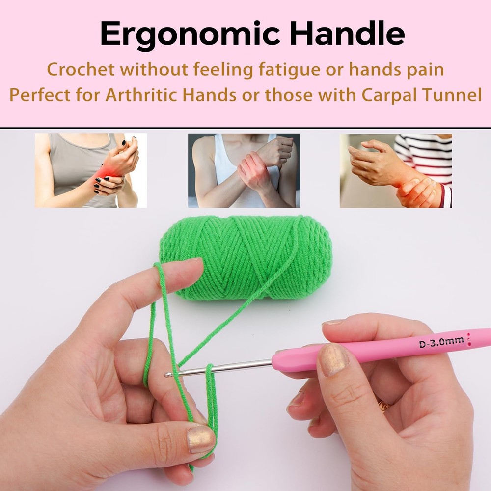 3mm Crochet Hook, Ergonomic Crochet Hook, Smooth and Extra Long  Knitting