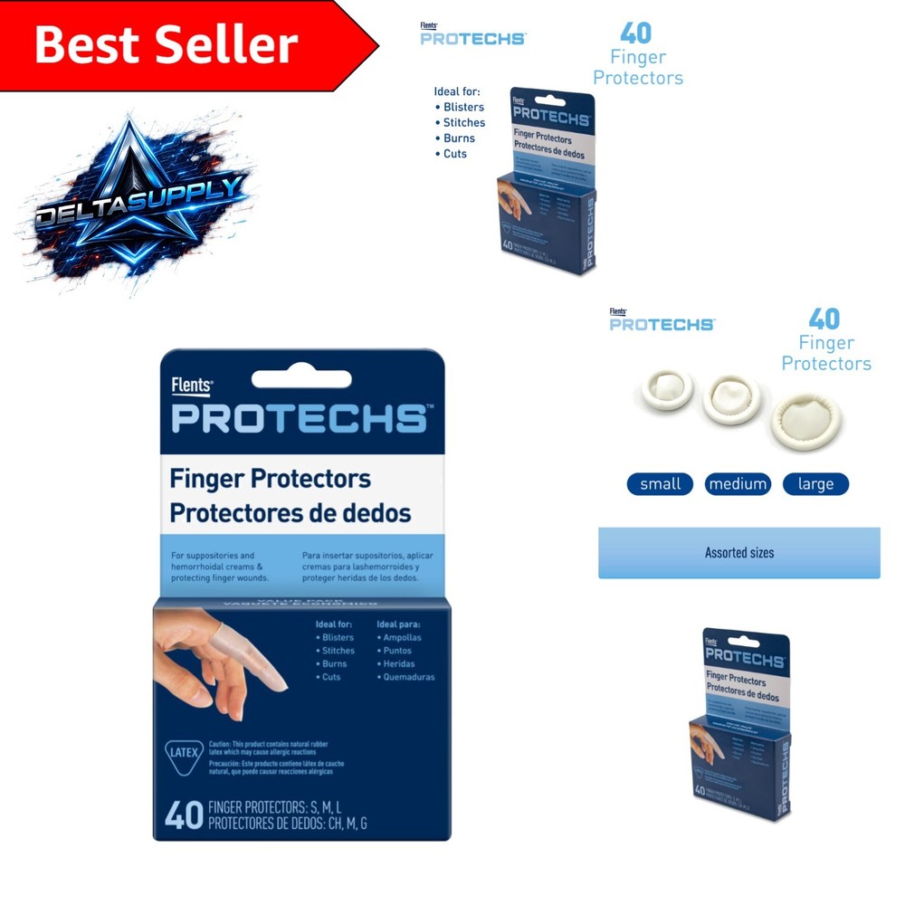 Durable Rubber Finger Protectors - 40 Assorted Sizes for Cuts & Burns, 40 Count