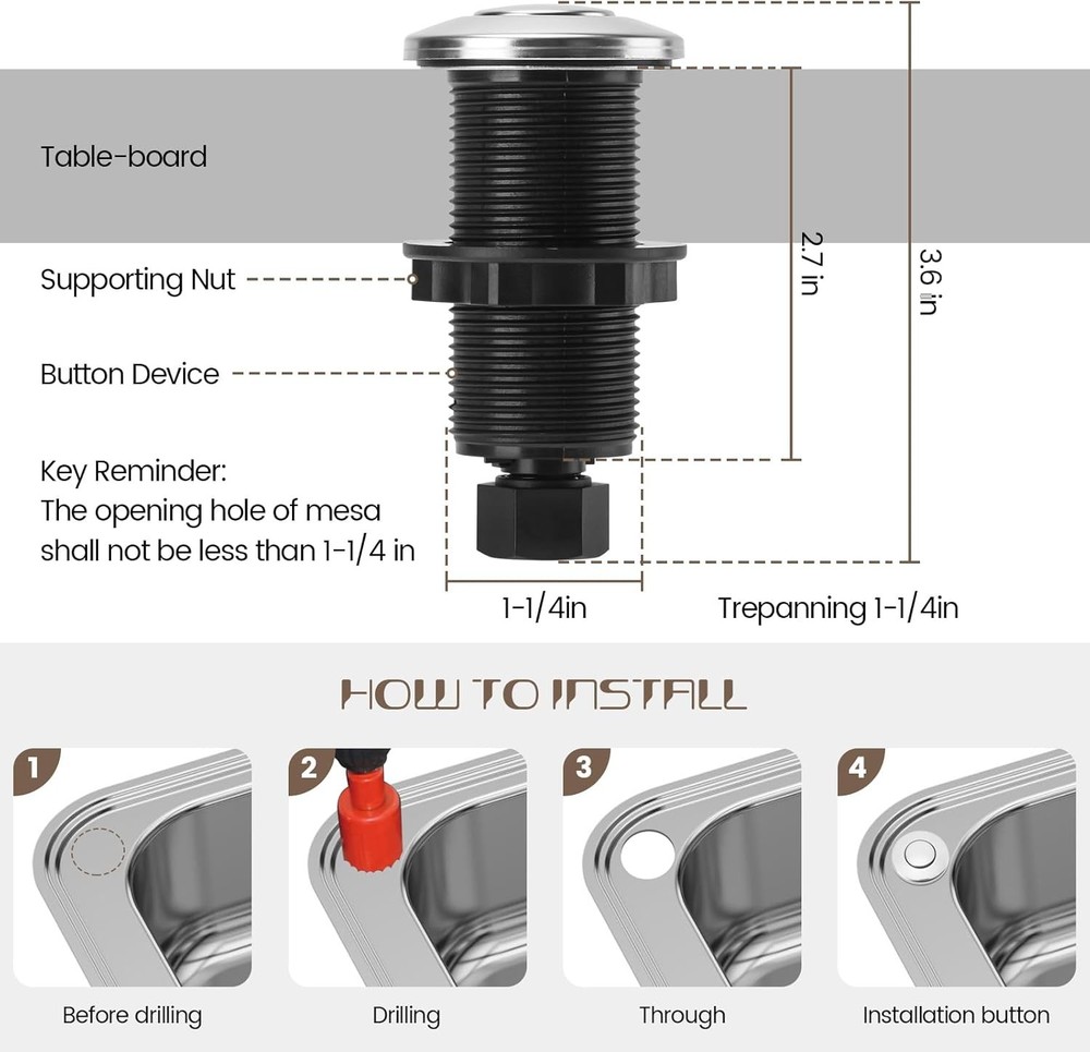 Garbage Disposal Air Switch Kit Sink Top Waste Disposal Long Stainless