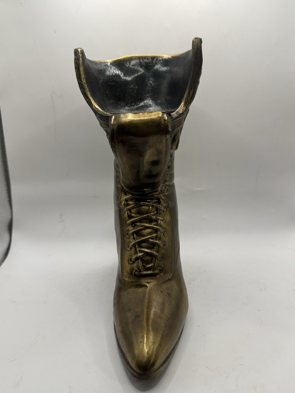 Vintage Brass Victorian Boot Vase Planter Lace Up Shoe Decor 10”