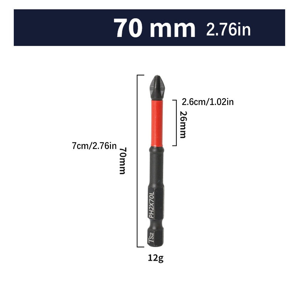 12Pcs PH2 Magnetic Cross Phillips Impact Batch Head Hardness Screwdriver Bit Kit