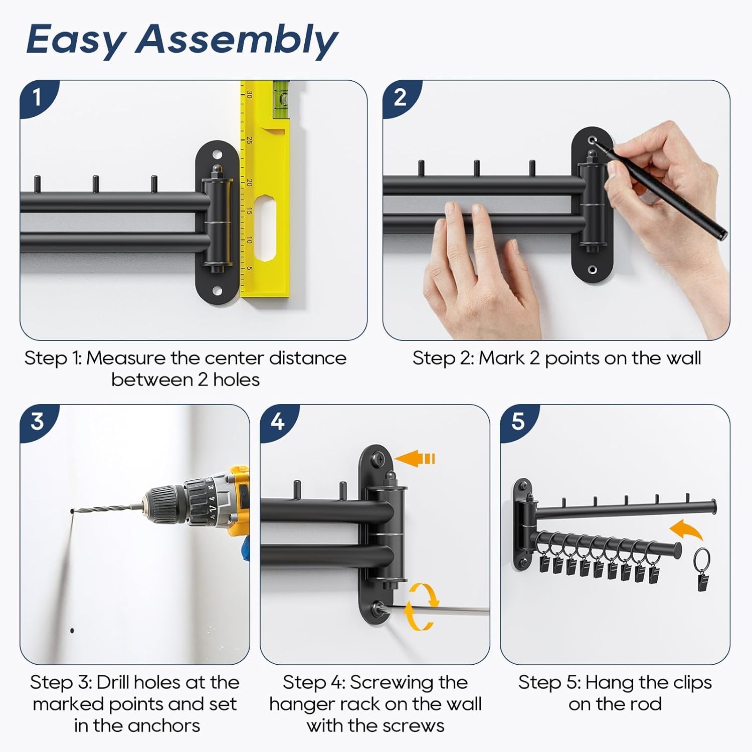 Wall Mounted Drying Rack, 2-Tier Laundry Drying Rack with Swing Arm, Space-Savin