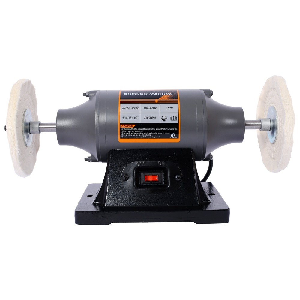 6" Electric Benchtop Polisher 370W 1/2HP Buffer Grinder Benchtop Buffing Machine