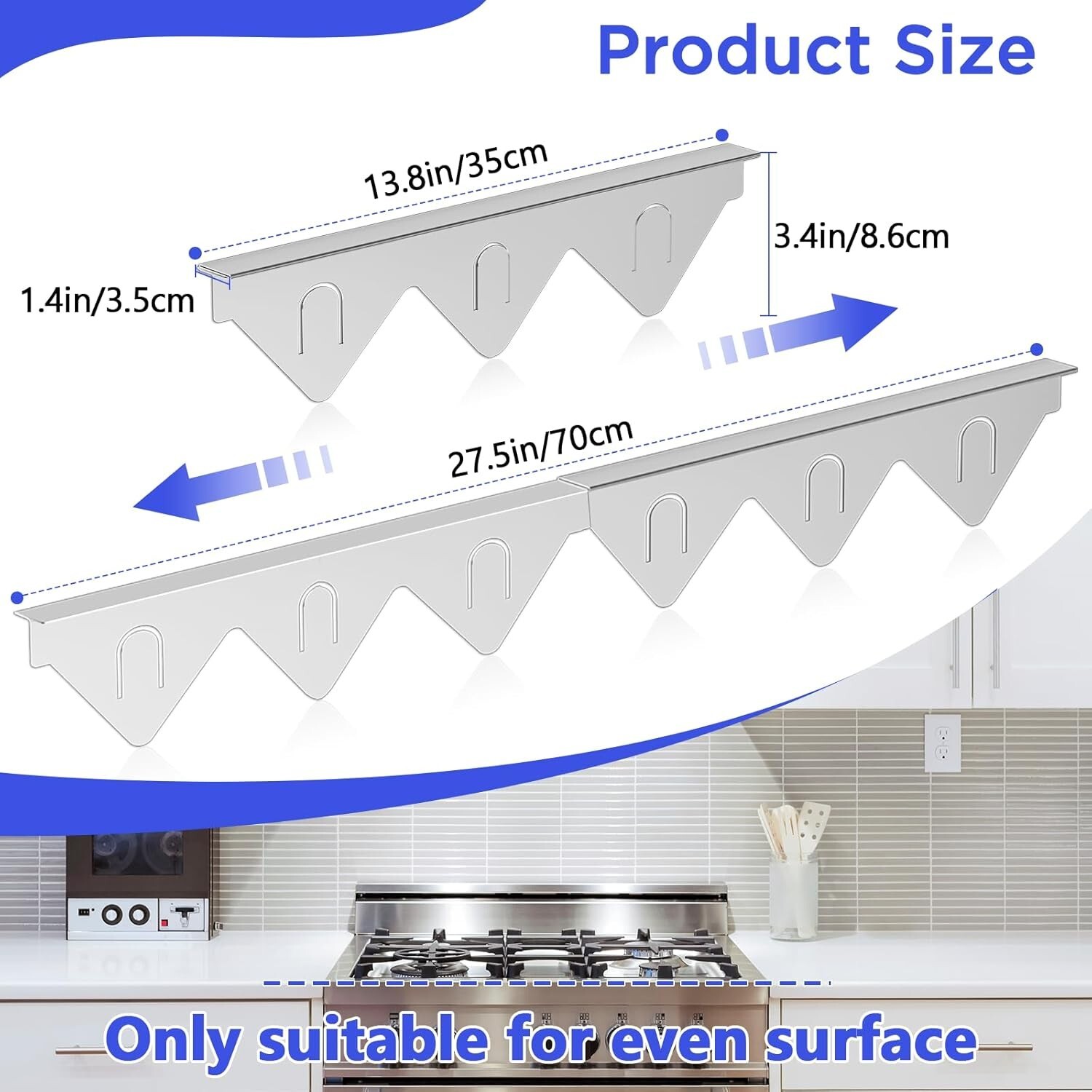 Stove Gap Covers Stainless Steel 2 Packs, 13.8"-27.5" Retractable Range Gap Cove