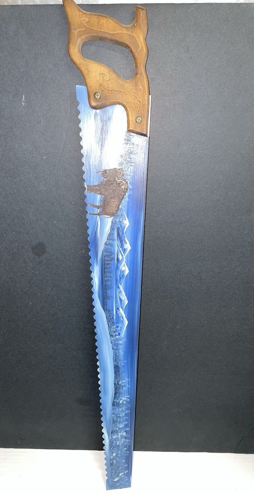 Hand Painted Hand Saw Buffalo Winter Scene 21”
