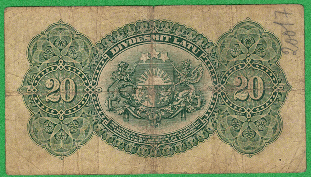 LATVIA 20 LATU 1925 P-17a 8719
