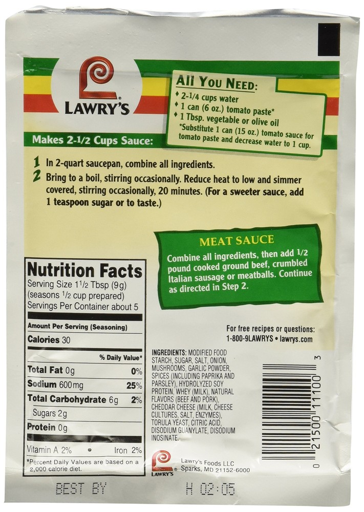 Lawrys Original Spaghetti Sauce Mix 3 pack