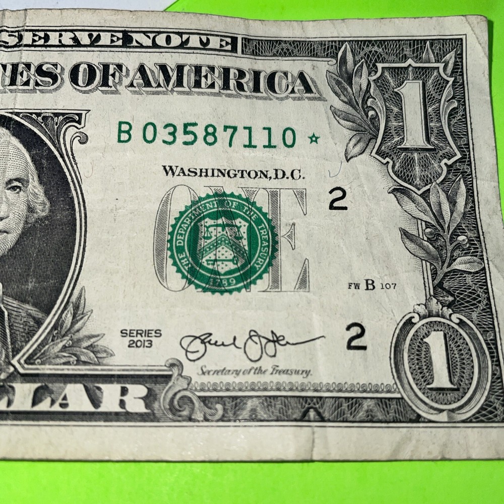 2013 B Duplicate Serial Error $1 B 03587110 * FW Fancy Serial Numbers Star Note
