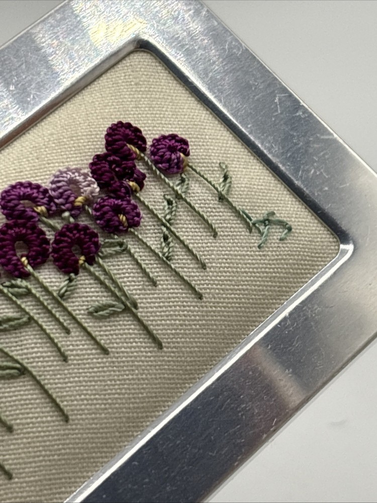 Mini Hand Embroidered Allium Flower in Frame, Cute!