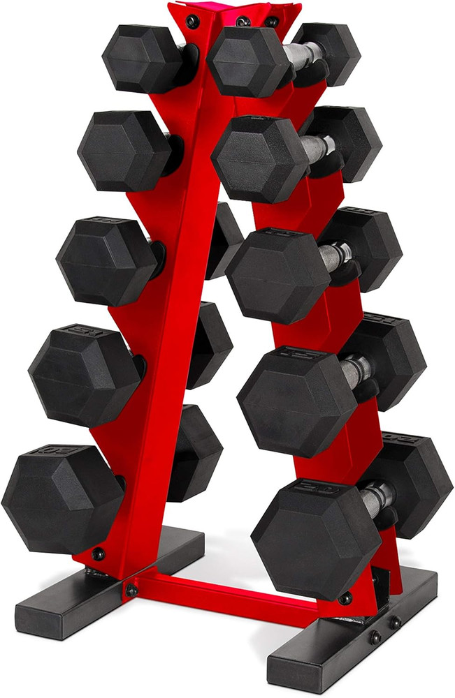 CAP Barbell 150 LB Coated Hex Dumbbell Weight Set with Vertical Rack | Multiple